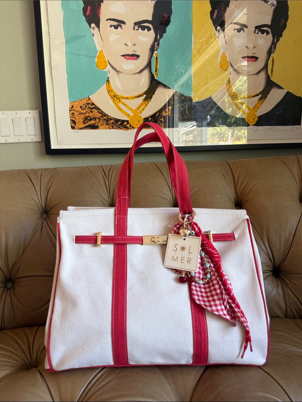 Boatkin Style Sol De Mer Cream and Red Canvas Tote
